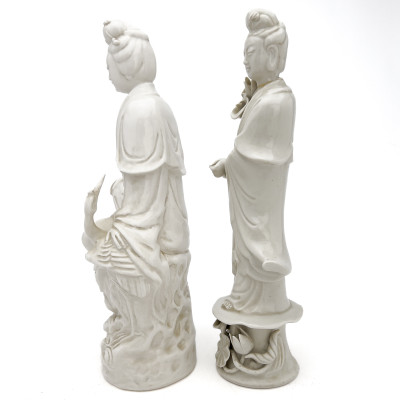 Two Chinese Blanc de Chine Figures of Kwan Yin