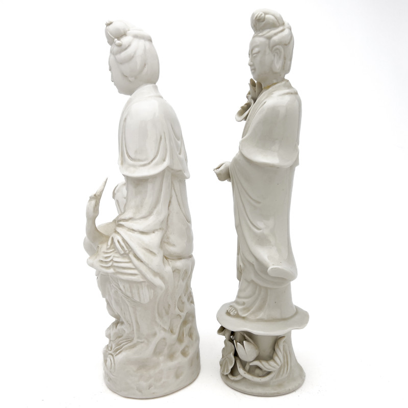 Two Chinese Blanc de Chine Figures of Kwan Yin