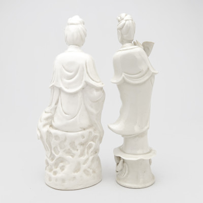 Two Chinese Blanc de Chine Figures of Kwan Yin