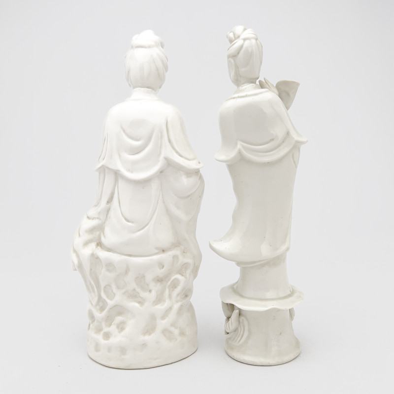 Two Chinese Blanc de Chine Figures of Kwan Yin