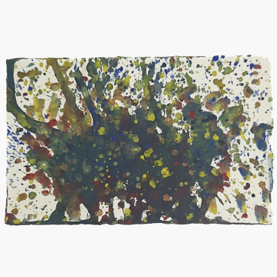 Image for Lot Unknown Artist - Abstract in Splatters of Yellow, Blue, and Green