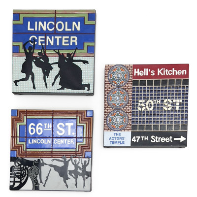 Image for Lot Rochelle Weber - Lincoln Center, 3 Paintings of Subway mosaics