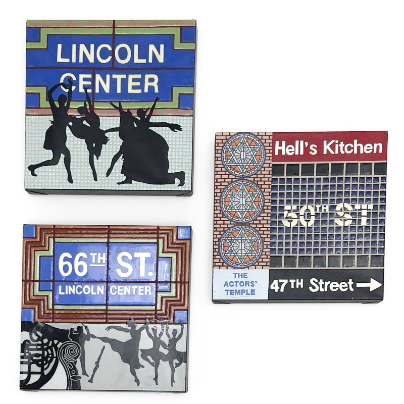 Rochelle Weber - Lincoln Center, 3 Paintings of Subway mosaics