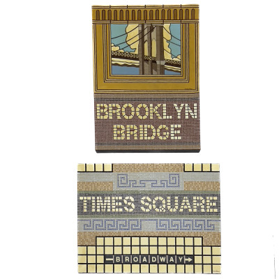 Image for Lot Rochelle Weber - Times Square, Brooklyn Bridge, 2 paintings of subway Mosaics