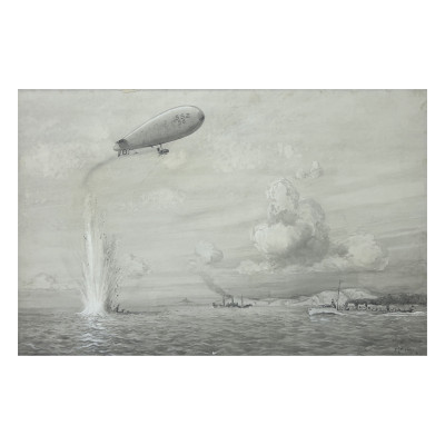 Image for Lot Unknown Artist - British Airship Bombing a Submarine