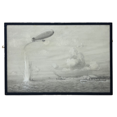 Unknown Artist - British Airship Bombing a Submarine