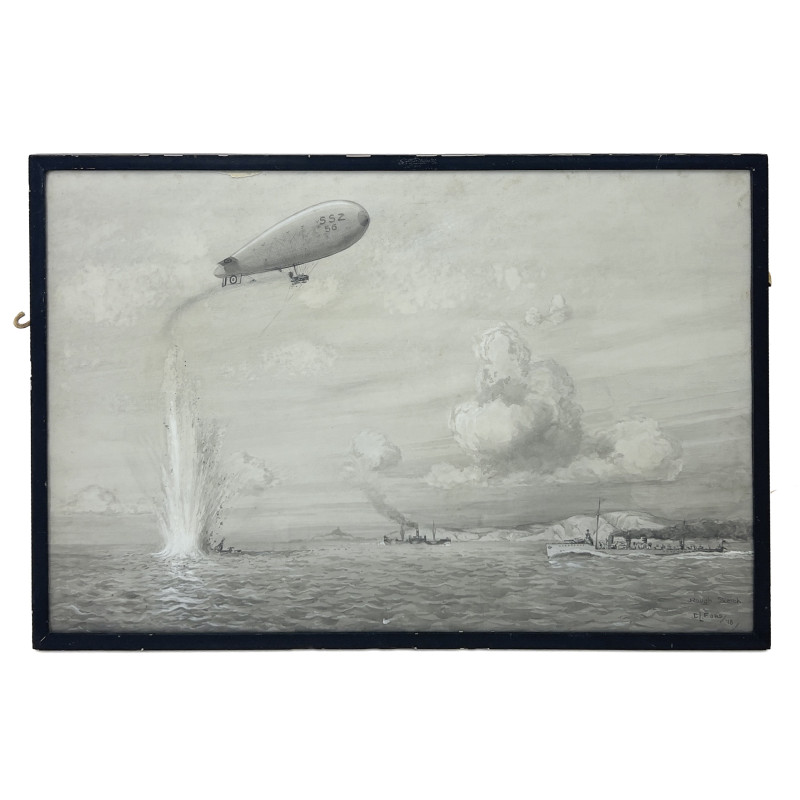 Unknown Artist - British Airship Bombing a Submarine
