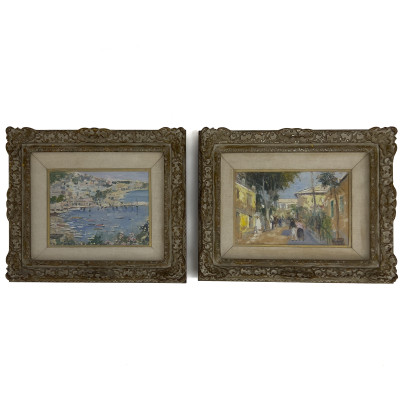 Image for Lot Vincenzo Colucci - A Pair of Italian Impressionist Coastal and Street Scenes, Colucci and Unknown Artist
