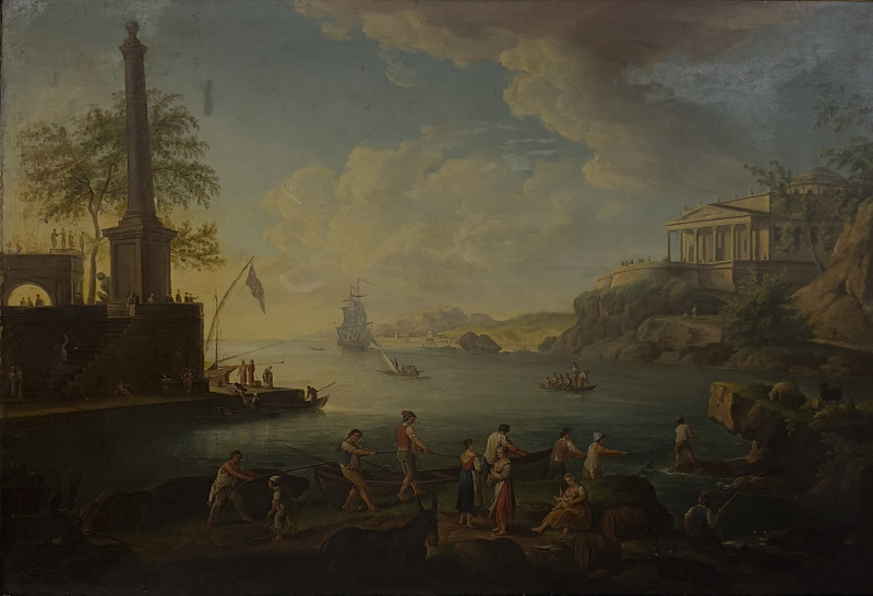 A Venetian School Capriccio Harbor Landscape