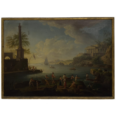 A Venetian School Capriccio Harbor Landscape