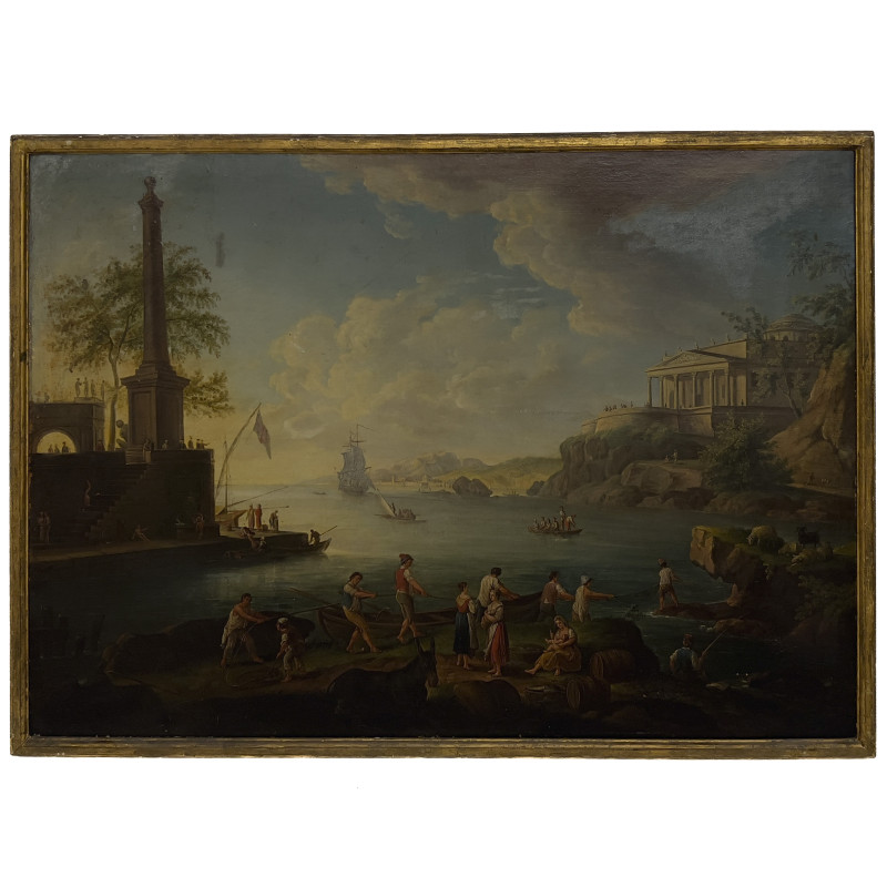 A Venetian School Capriccio Harbor Landscape