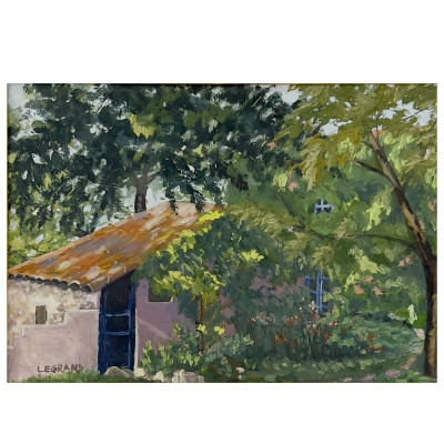 Image for Lot Unknown Artist, Untitled (Tile Roof Building in Green Forest)