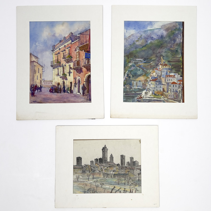 Albert Bela Bauer - Italian Towns, Three Works on Paper