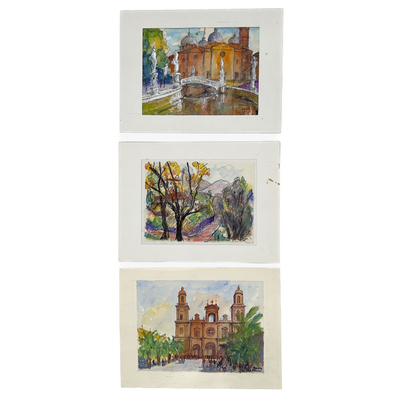 Albert Bela Bauer - City Scenes, Three Works on Paper