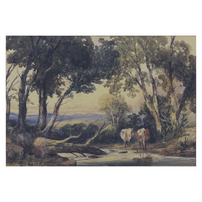 Image for Lot Unknown Artist - A Pastoral Landscape with Cattle by a Stream, British School