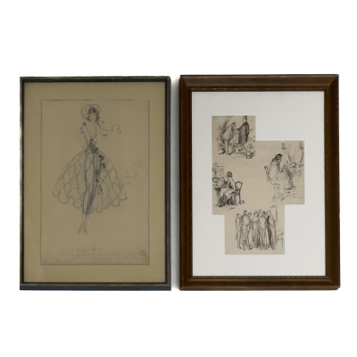 Image for Lot An Art Deco Style Fashion Illustration and Sketch Grouping