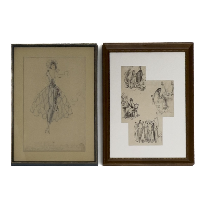 An Art Deco Style Fashion Illustration and Sketch Grouping