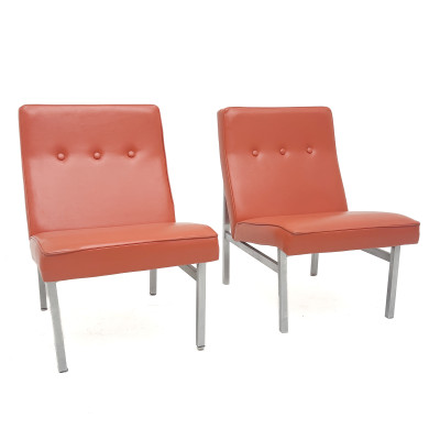 Image for Lot A Pair of Mid-Century Modern Orange Vinyl Slipper Chairs