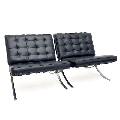 Image for Lot A Pair of Barcelona Style Leather Lounge Chairs by Supreme Industria Argentina