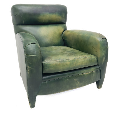Image for Lot A Mid-Century Modern Green Leather Club Chair