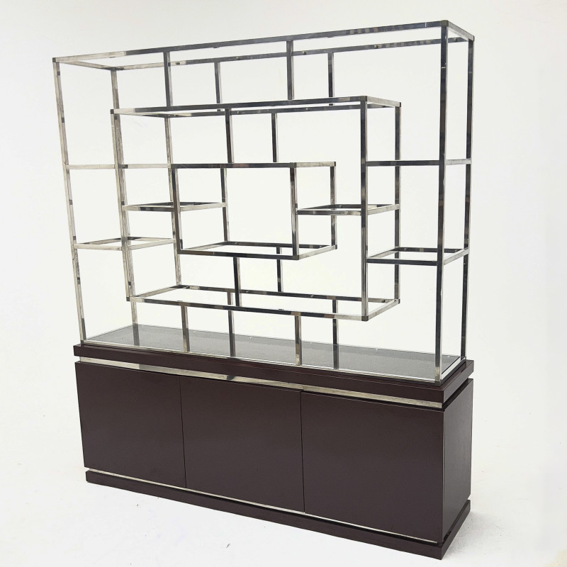 Modern Lacquer and Chrome Wall Unit