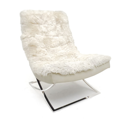 Image for Lot A Contemporary Milo Baughman Style Chrome and Shearling Lounge Chair,