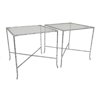 Image for Lot Faux Bamboo Silvered Metal End Tables
