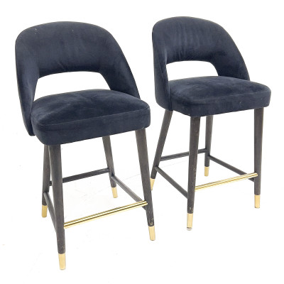 Image for Lot A pair of birch and velvet bar stools