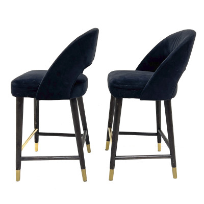 A pair of birch and velvet bar stools