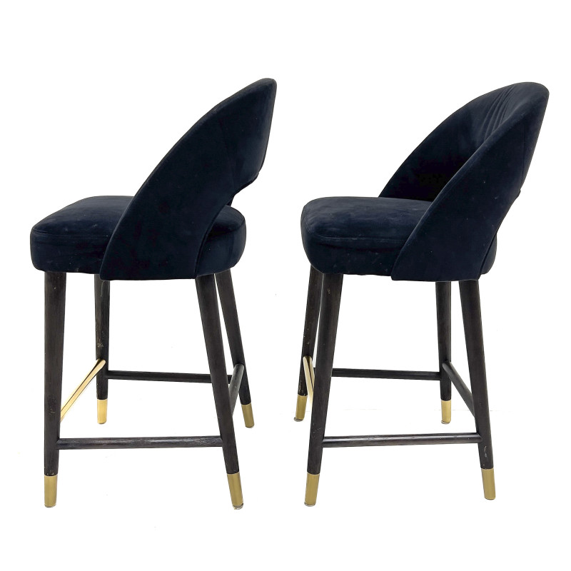 A pair of birch and velvet bar stools