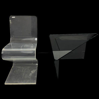Image for Lot A Contemporary Lucite Z-Chair and a FIAM Glass Triangular Table