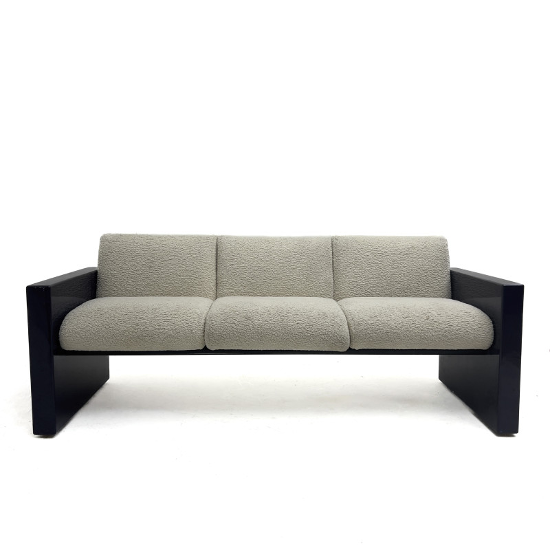 A Contemporary Bouclé Upholstered and Blue Lacquered Sofa