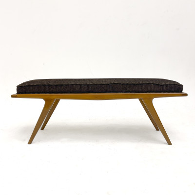 A Pair of Italian Mid-Century Modern Teak and Upholstered Benches