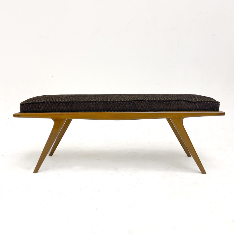 A Pair of Italian Mid-Century Modern Teak and Upholstered Benches