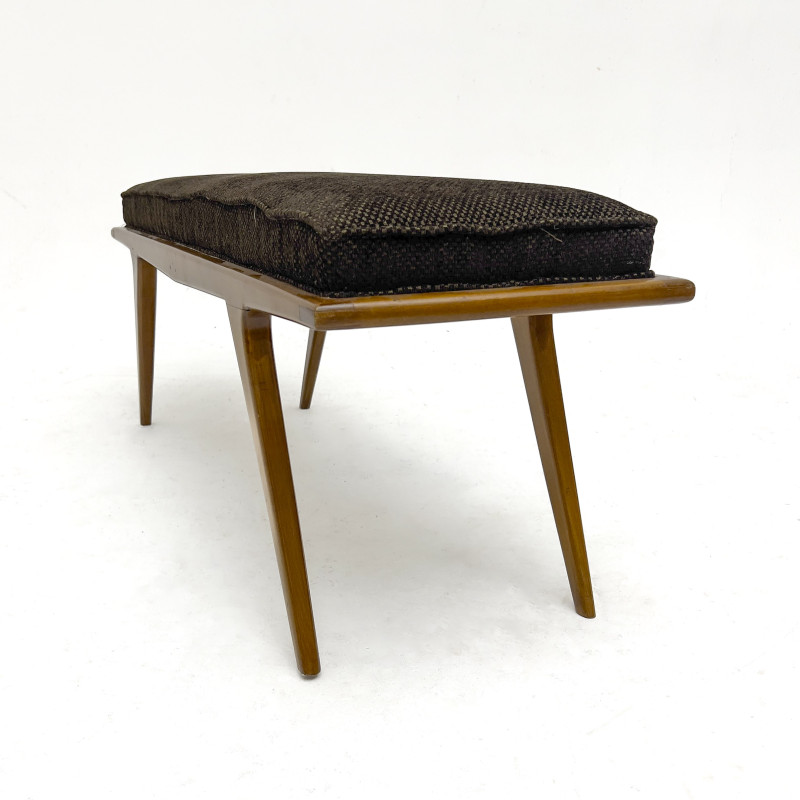 A Pair of Italian Mid-Century Modern Teak and Upholstered Benches