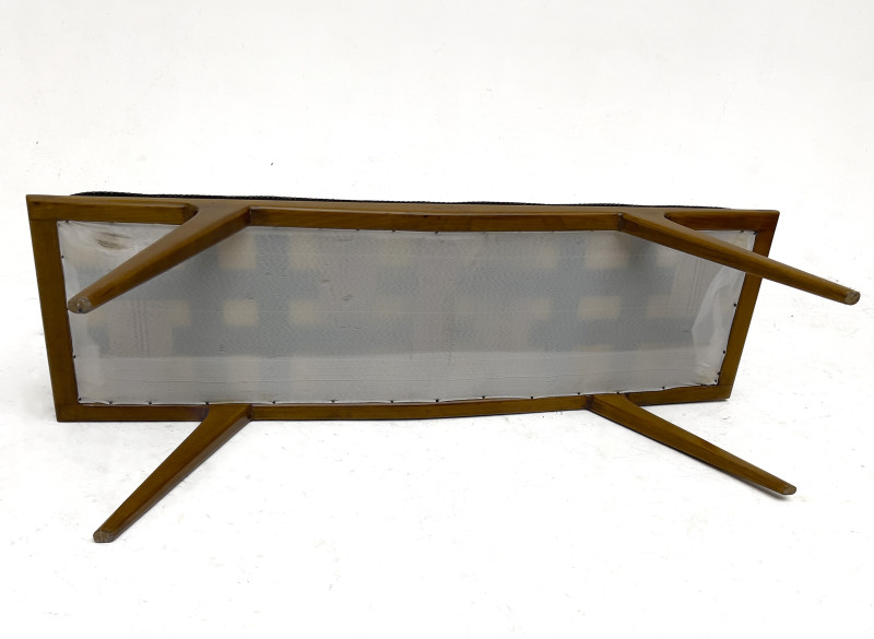 A Pair of Italian Mid-Century Modern Teak and Upholstered Benches