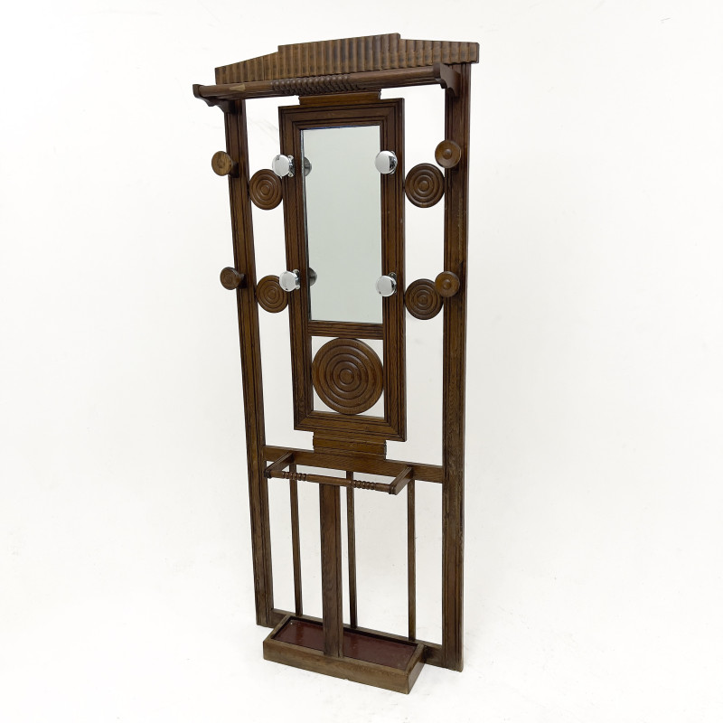 An Italian Art Deco Style Walnut and Beechwood Hall Rack