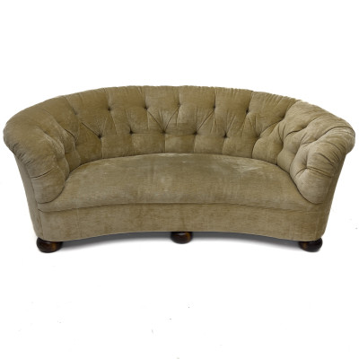 Image for Lot An Art Deco Style Tufted Chenille Gondola Sofa