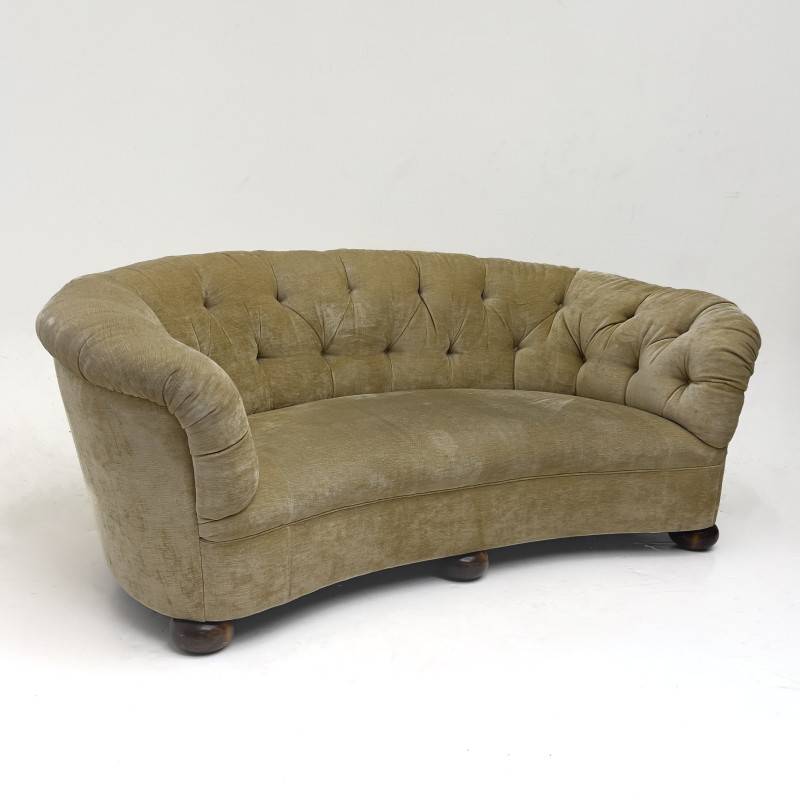 An Art Deco Style Tufted Chenille Gondola Sofa