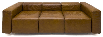 Image for Lot Mid Century Modern Low Slung Leather Sofa