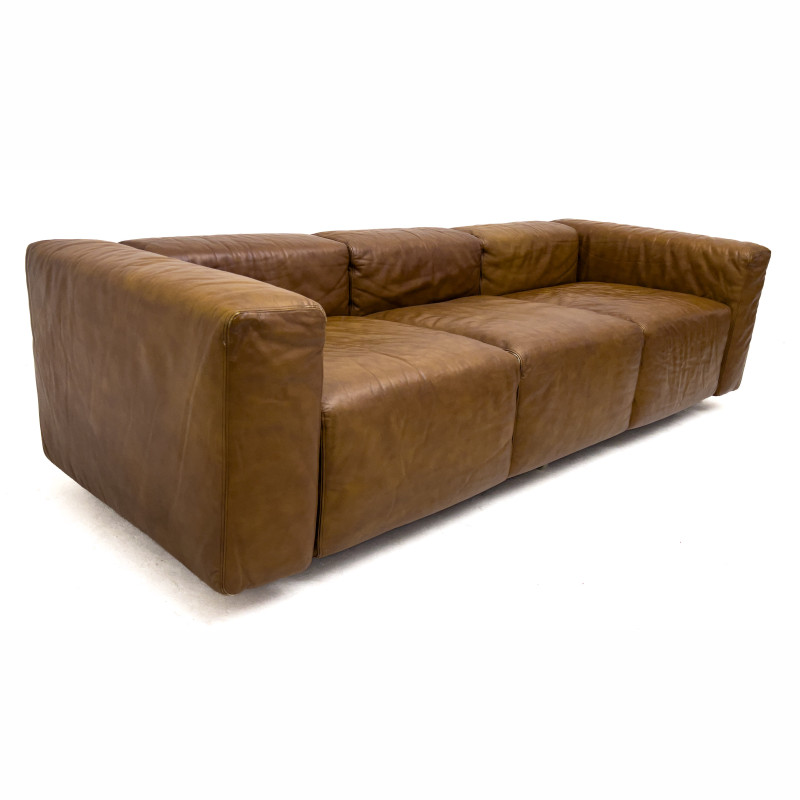 Mid Century Modern Low Slung Leather Sofa
