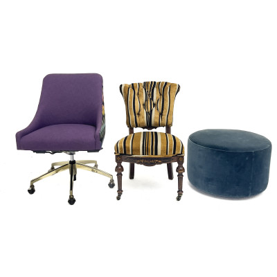 Image for Lot Colorful Seating Group, Comprising an Ottoman and Two Chairs