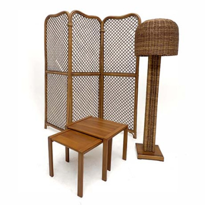 Image for Lot An Italian Mid-Century Modern Bamboo, Woven Rattan, and Teak Grouping
