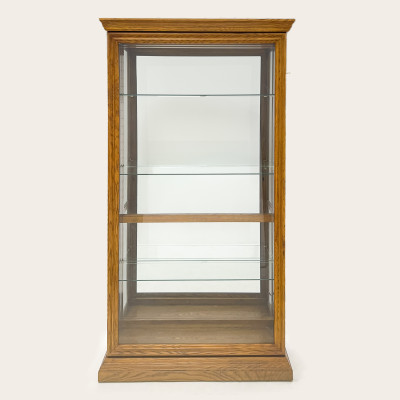 Front Slide Oak Glass Curio Display Cabinet
