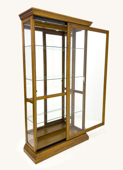 Front Slide Oak Glass Curio Display Cabinet