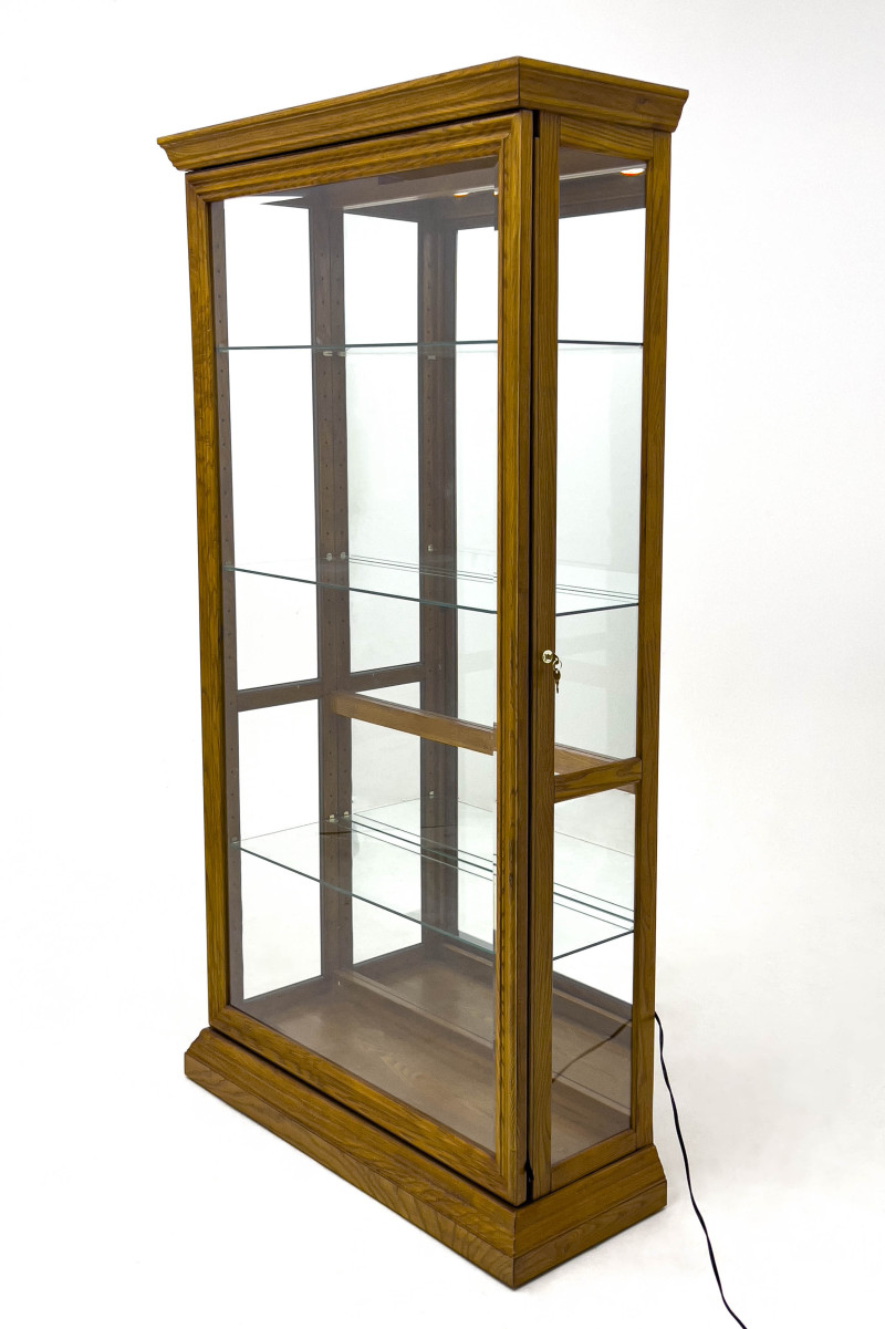 Front Slide Oak Glass Curio Display Cabinet