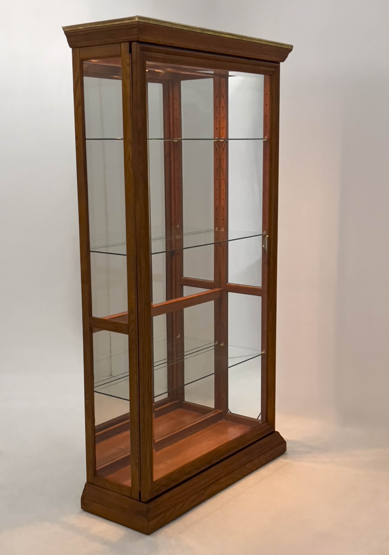 Front Slide Oak Glass Curio Display Cabinet