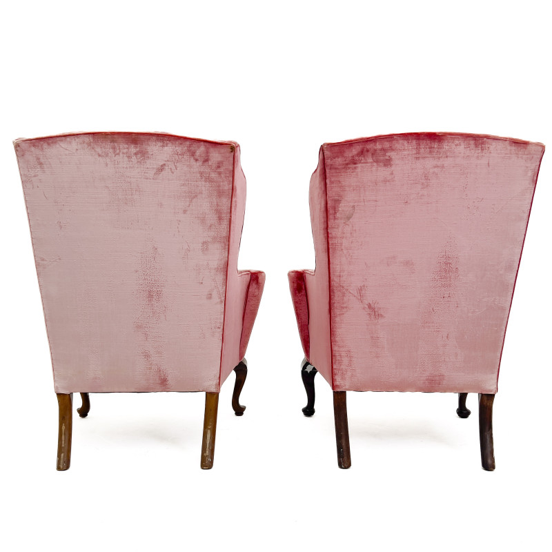 A Pair of Queen Anne Style Pink Fireside Chairs