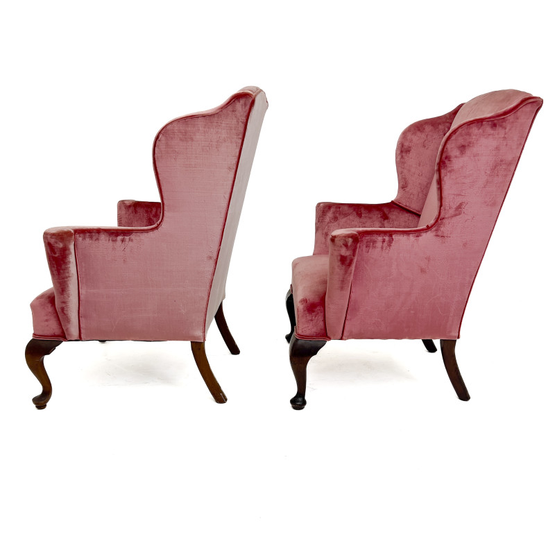 A Pair of Queen Anne Style Pink Fireside Chairs