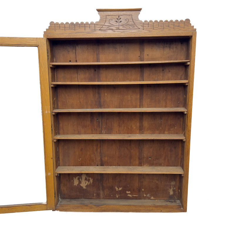 Antique Edwardian Oak Wall-Mounted Vitrine
